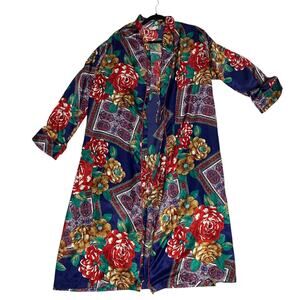 ADONNA women’s One Size ROBE Vintage Satin Floral Long Length Pockets